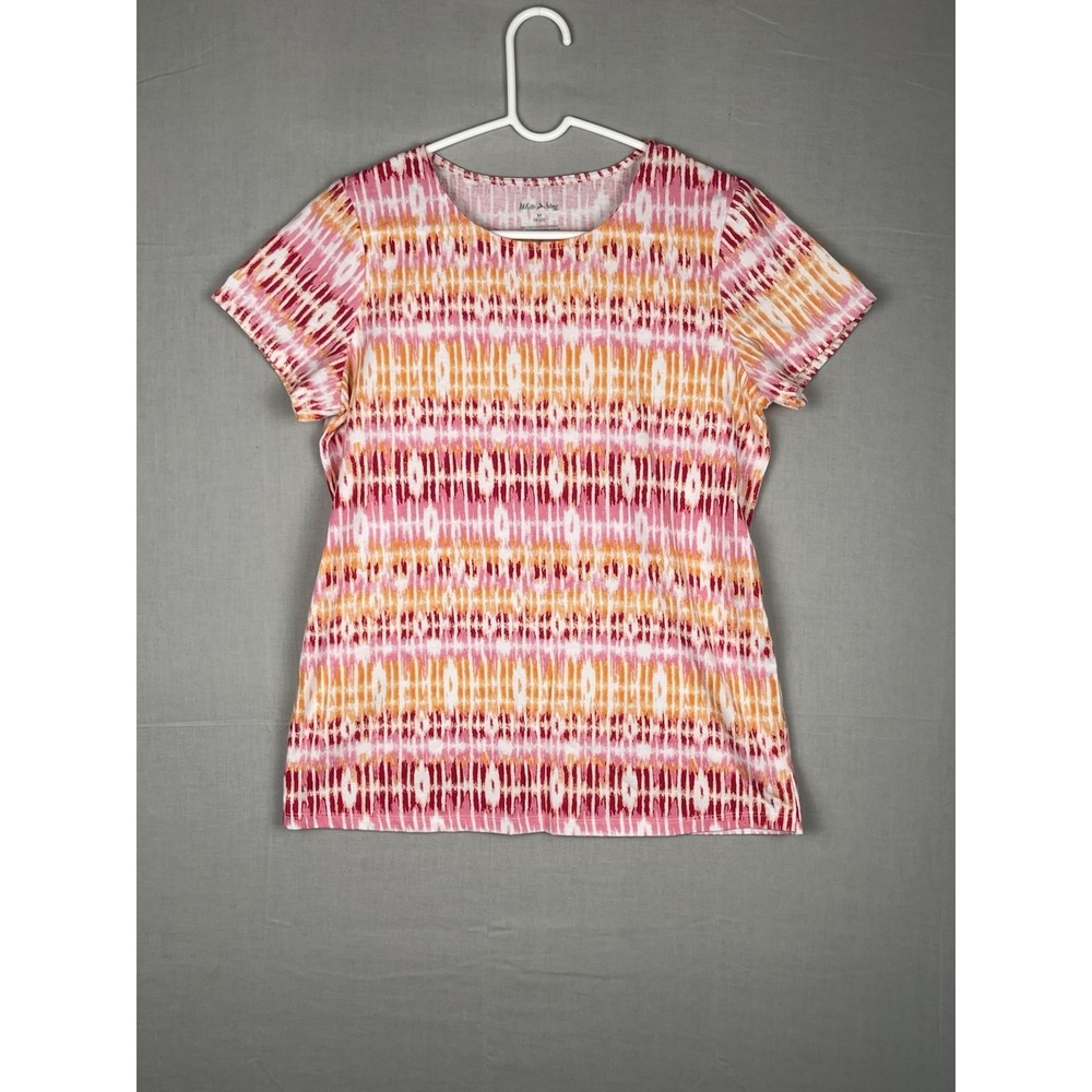 White‎ Stag Womens Medium Printed Blouse Short Sleeve Button Front Top
